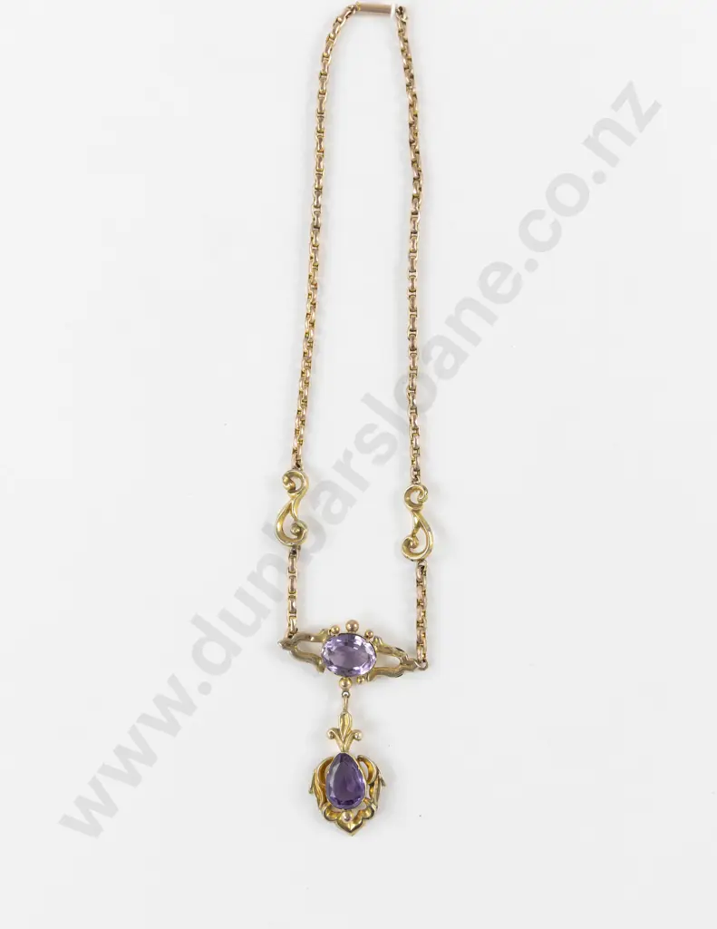 Edwardian 9ct Amethyst Pendant Necklace Image 1++