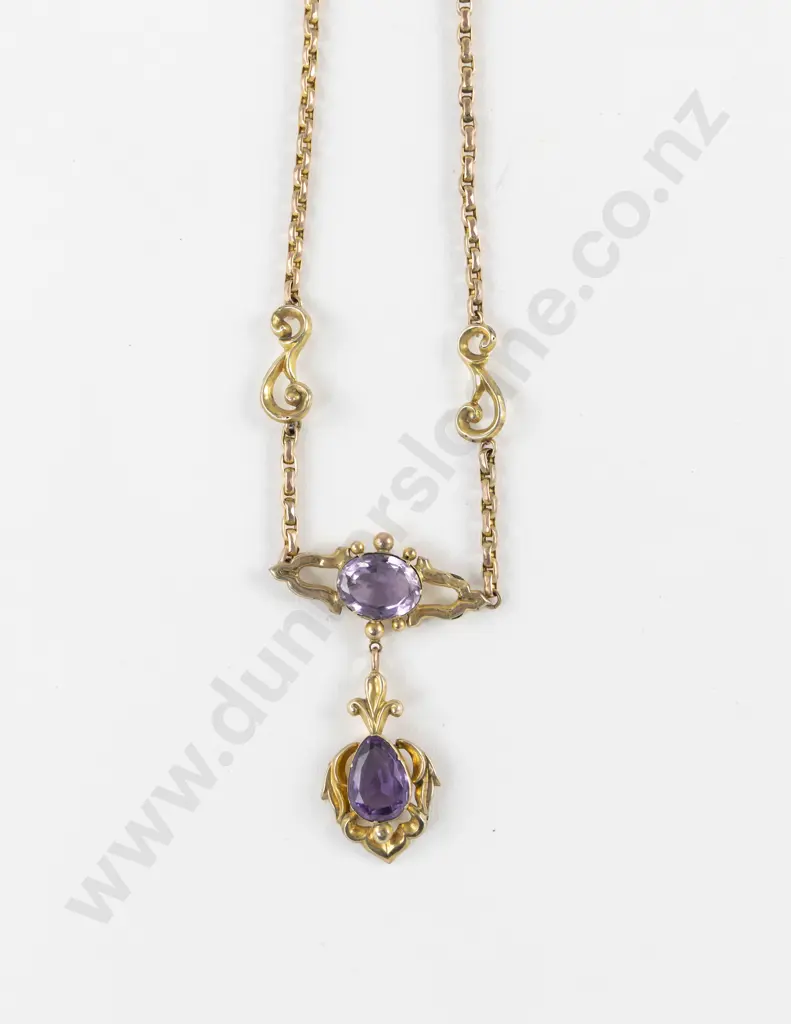 Edwardian 9ct Amethyst Pendant Necklace Image 1++