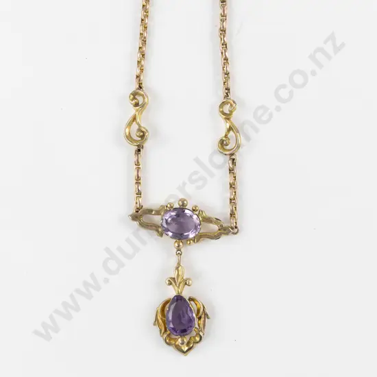Edwardian 9ct Amethyst Pendant Necklace