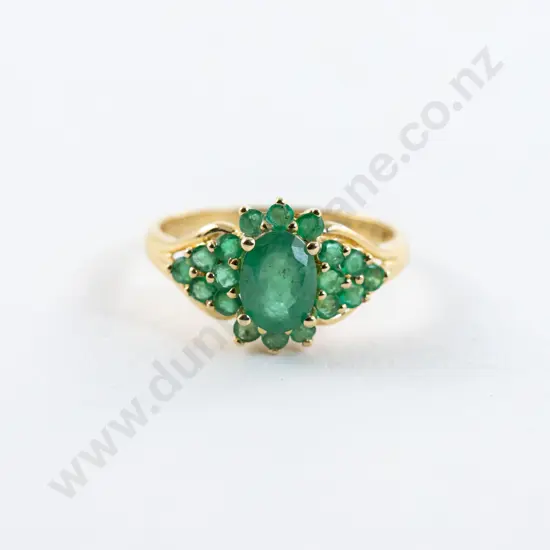 14ct 19Stone Emerald Cluster Ring
