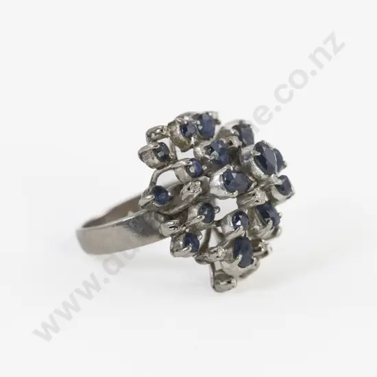18ct White Gold 33Stone Diamond and Sapphire Cluster Ring
