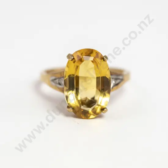 9ct Three Stone Citrine and Diamond Dress Ring