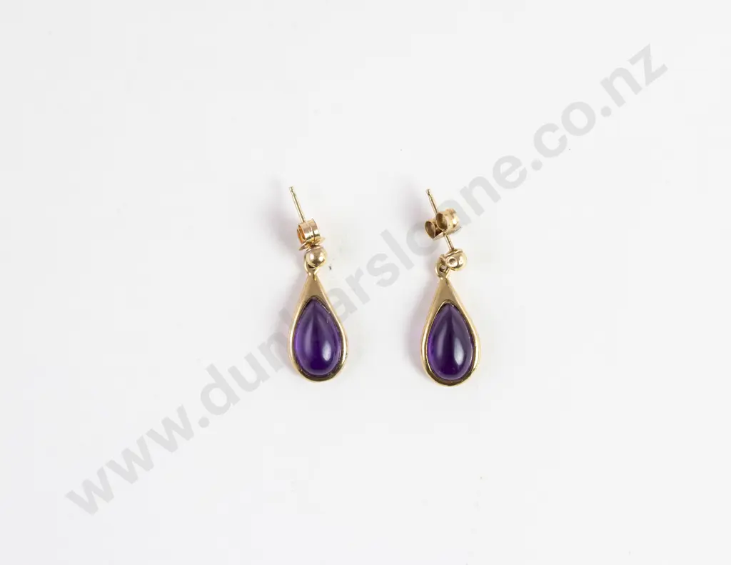 Pair 9ct Single Amethyst Pendent Drop Earrings Image 1++