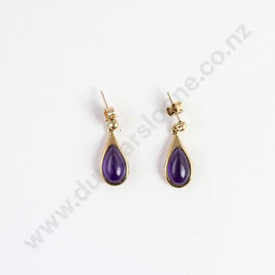 Pair 9ct Single Amethyst Pendent Drop Earrings