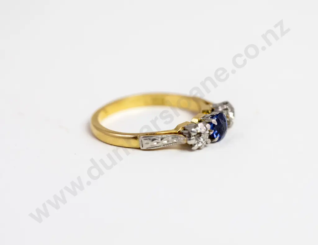 18ct Three Stone Sapphire and Diamond Bridge Ring Image 1++