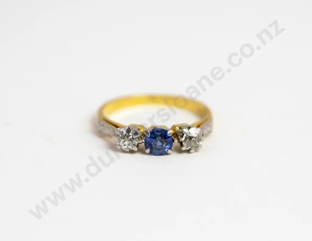 18ct Three Stone Sapphire and Diamond Bridge Ring Image 1++