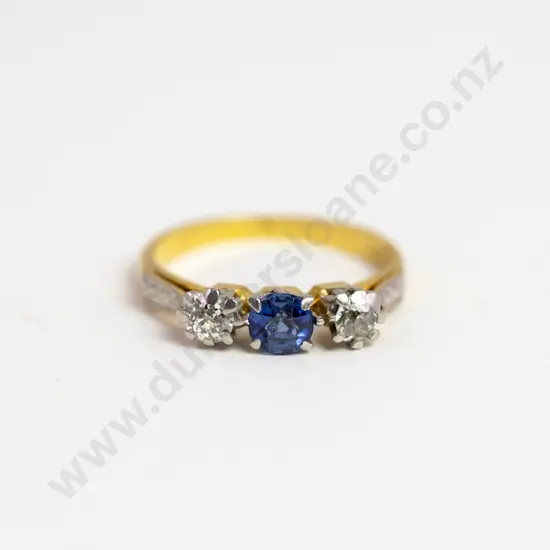 18ct Three Stone Sapphire and Diamond Bridge Ring