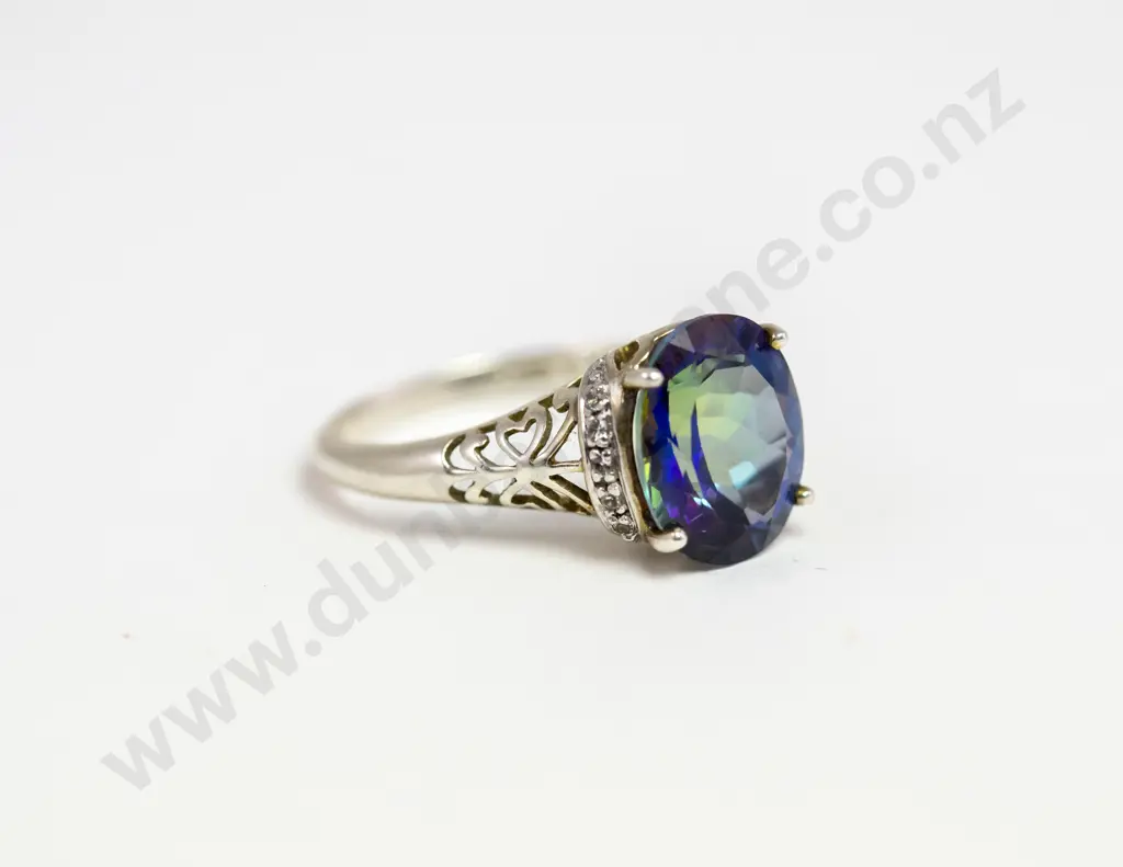 14ct White Gold Eleven Stone Treated Topaz and Diamond Ring Image 1++