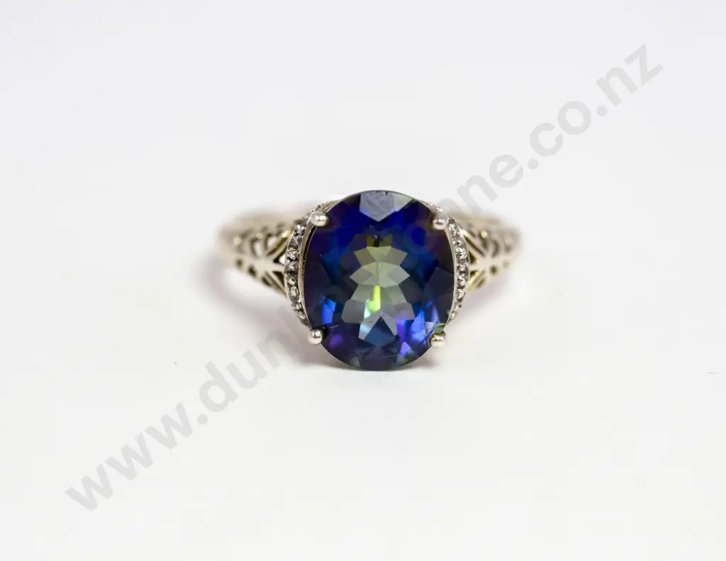 14ct White Gold Eleven Stone Treated Topaz and Diamond Ring Image 1++