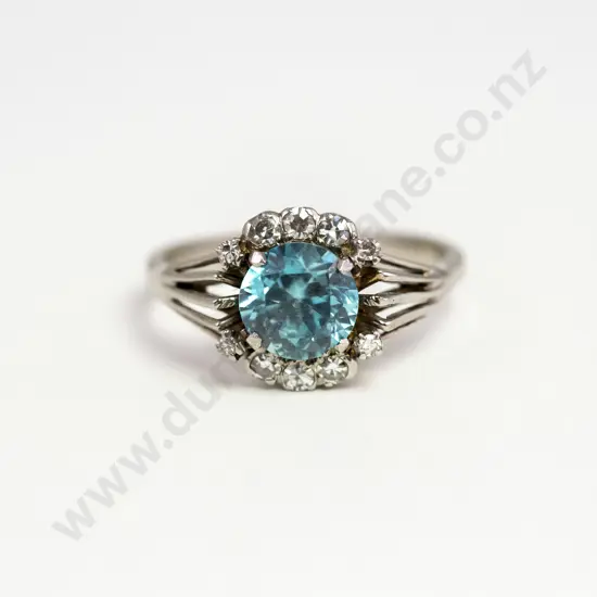 18ct and Platinum Eleven Stone Zircon and Diamond Cluster Ring
