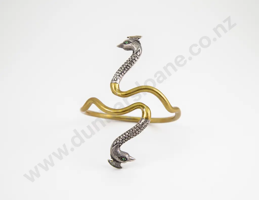 Silver and Brass Peacock Head Bangle Image 1++