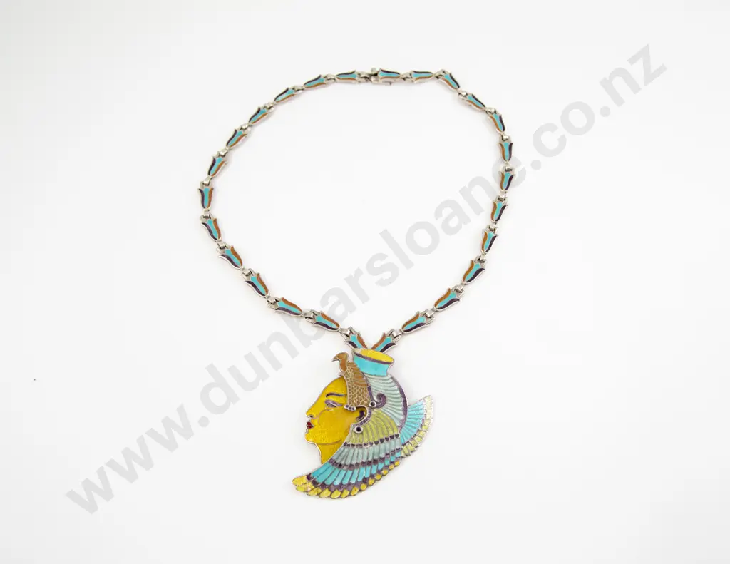 Vintage Mexican .925 Silver and Enamel Pendant on Matching Chain Image 1++