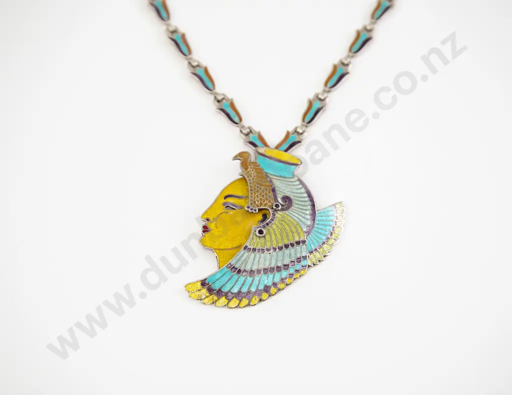 Vintage Mexican .925 Silver and Enamel Pendant on Matching Chain Image 1++