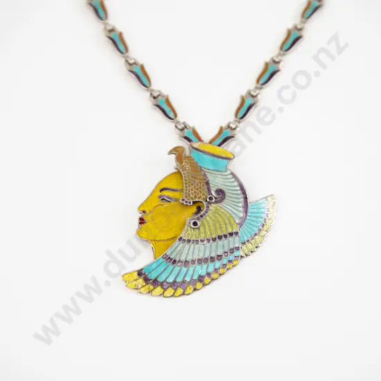 Vintage Mexican .925 Silver and Enamel Pendant on Matching Chain