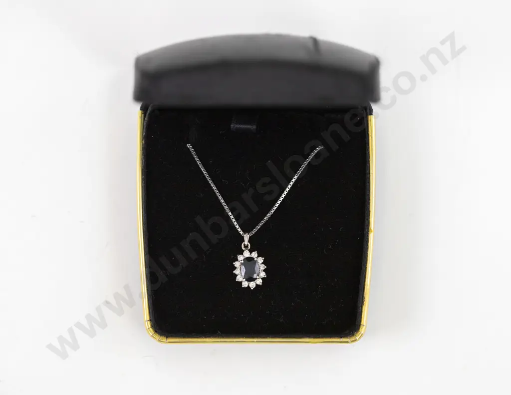 14ct White Gold 13stone Sapphire and Diamond Cluster Pendant Image 1++
