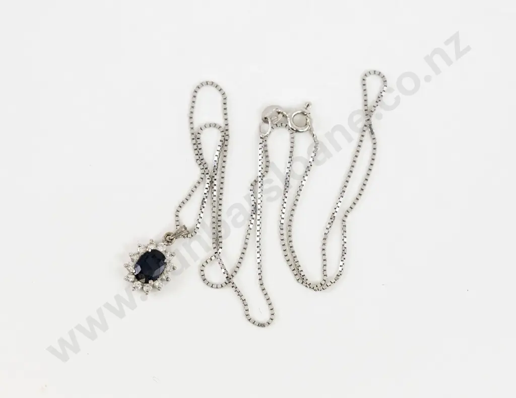 14ct White Gold 13stone Sapphire and Diamond Cluster Pendant Image 1++