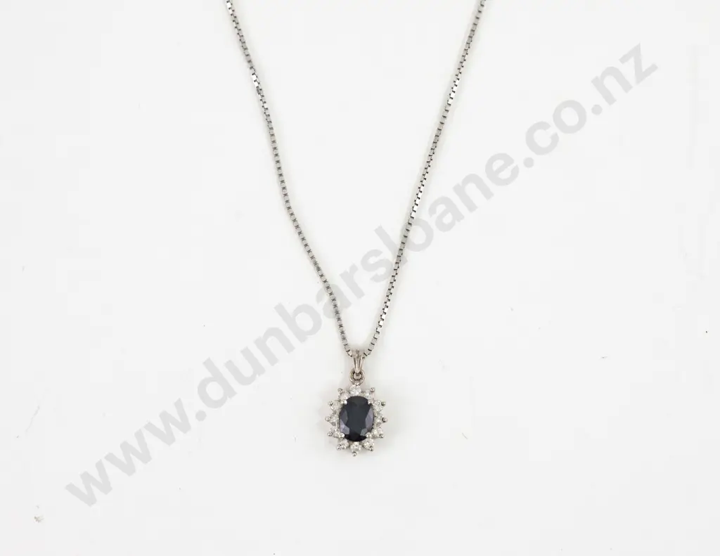 14ct White Gold 13stone Sapphire and Diamond Cluster Pendant Image 1++