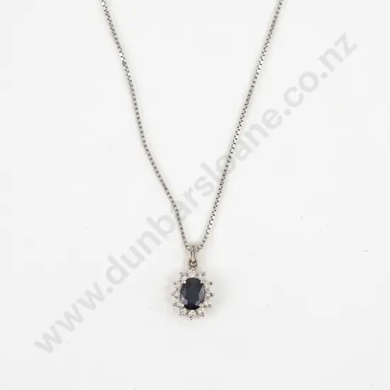 14ct White Gold 13stone Sapphire and Diamond Cluster Pendant