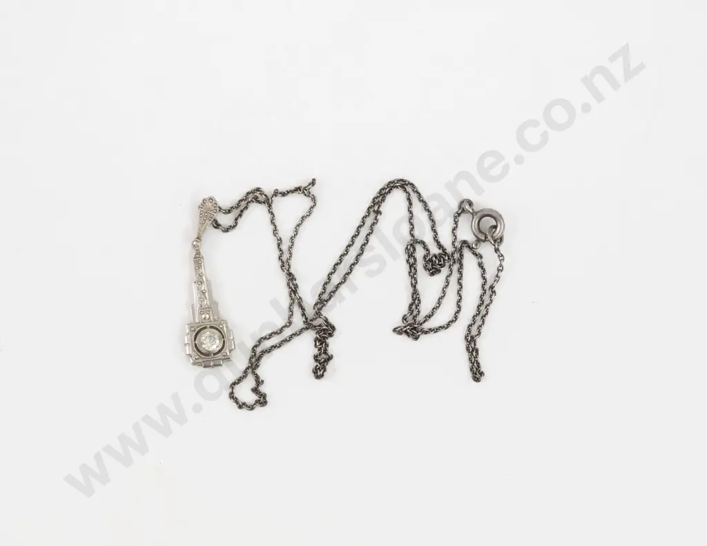 14ct White Gold Single Diamond Pendant Image 1++