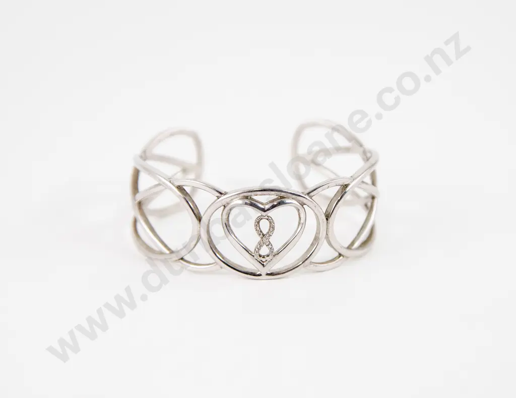 S/S 17Stone Diamond Infinity Symbol Cuff Bangle Image 1++