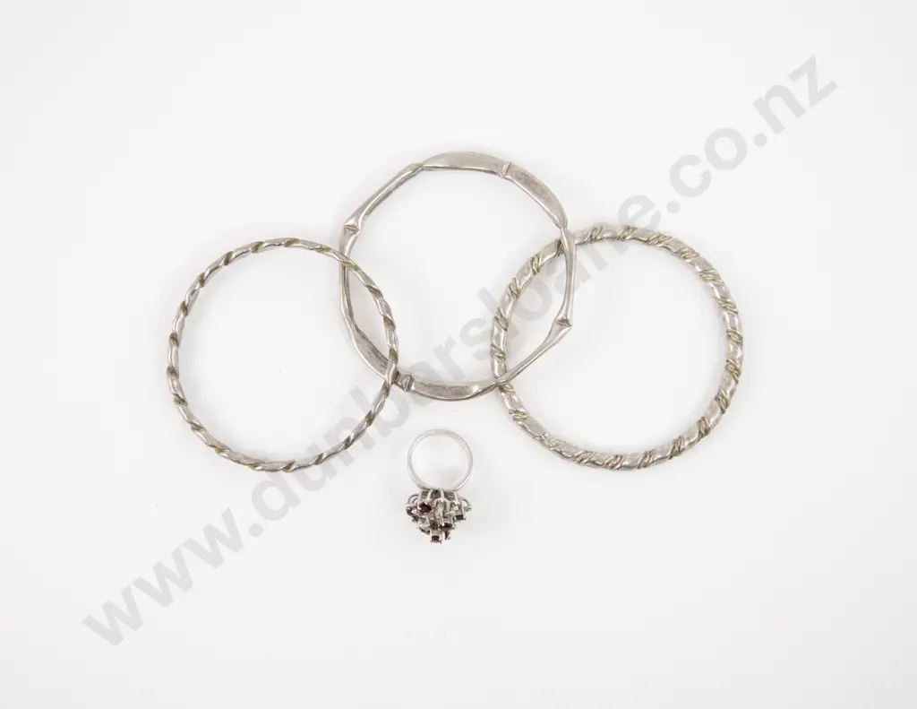 S/S Seven Stone Garnet Fancy Cluster Ring and Three Bangles Image 1++