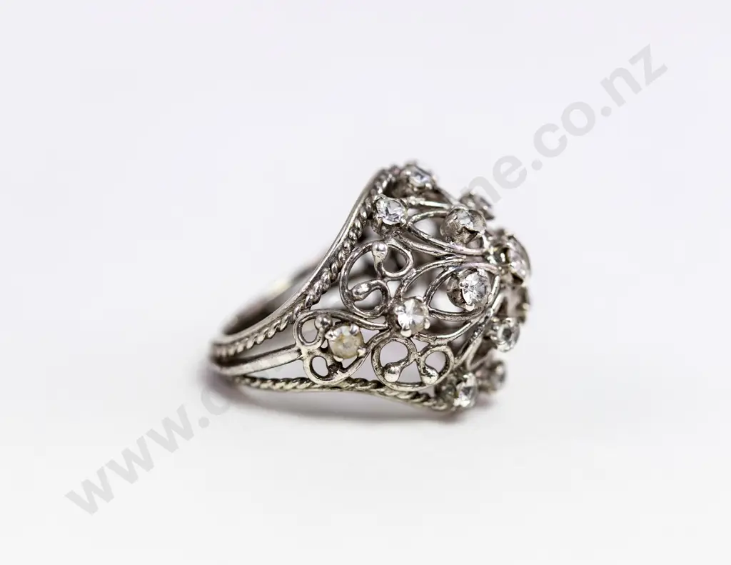 S/S 15Stone White Sapphire Cluster Ring Image 1++