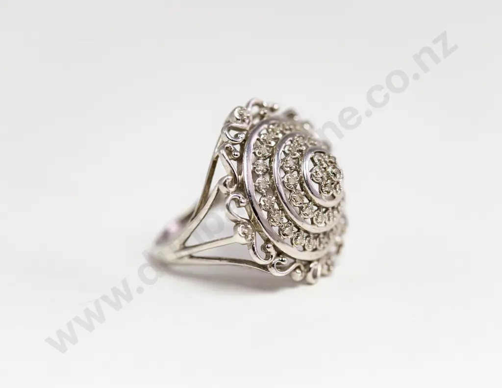 Sterling Silver 46Stone Diamond Cluster Ring Image 1++