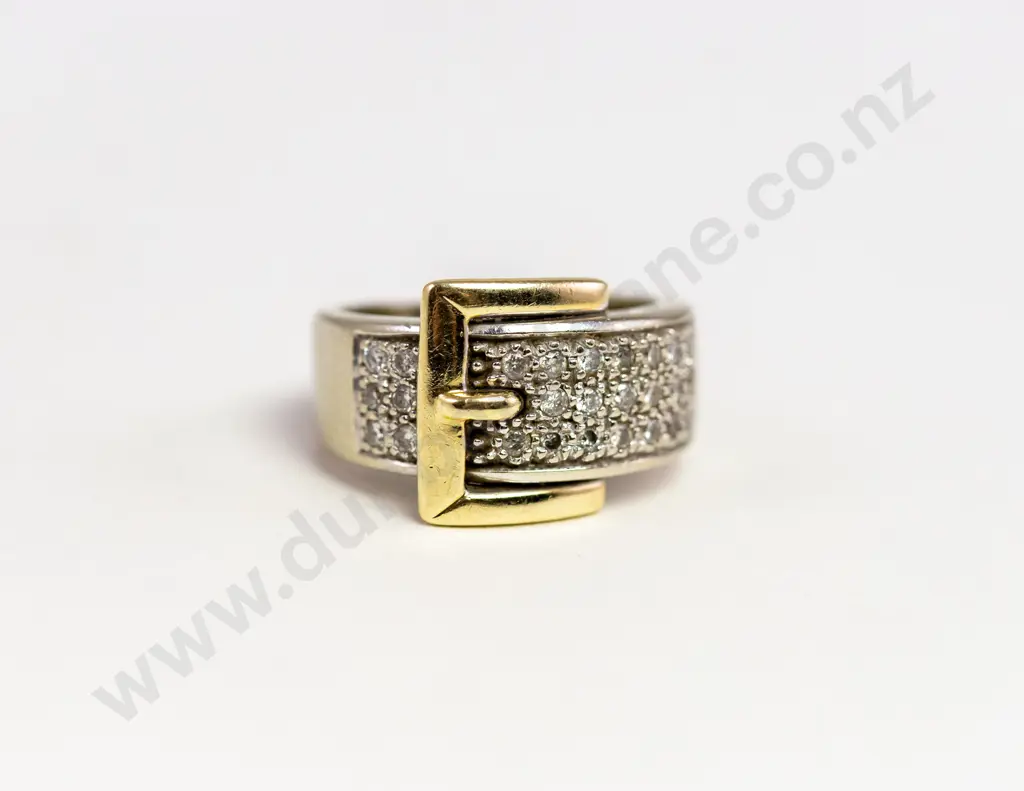 10ct Yellow and White Gold Diamond Buckle Ring Image 1++