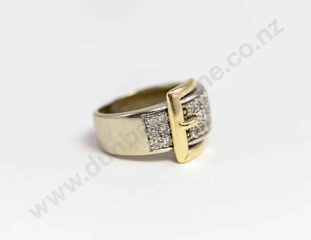 10ct Yellow and White Gold Diamond Buckle Ring Image 1++