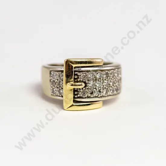 10ct Yellow and White Gold Diamond Buckle Ring