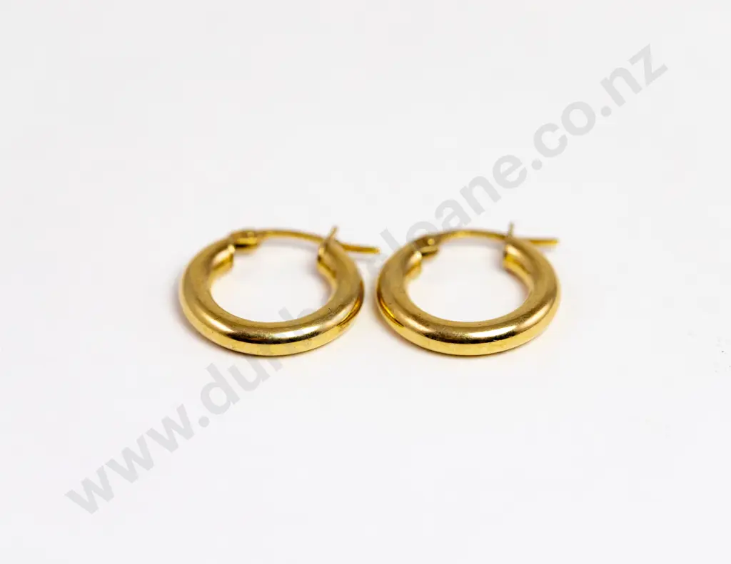 Pair 9ct Plain Hoop Earrings Image 1++