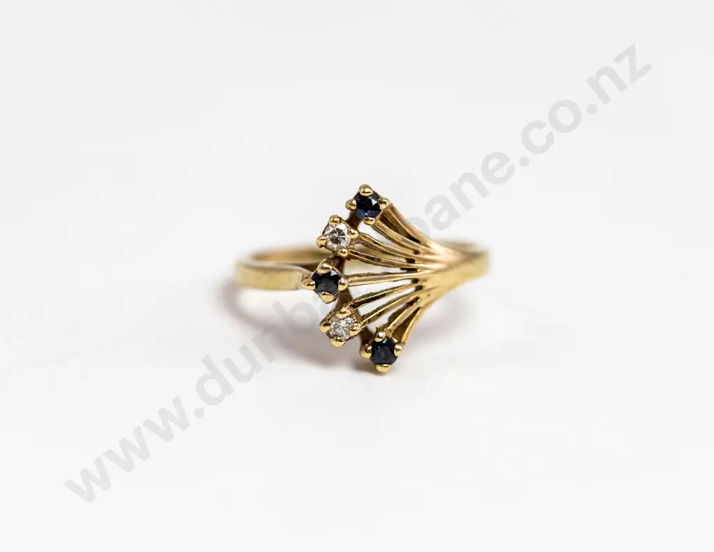 9ct Five Stone Sapphire and Diamond Ring Image 1++