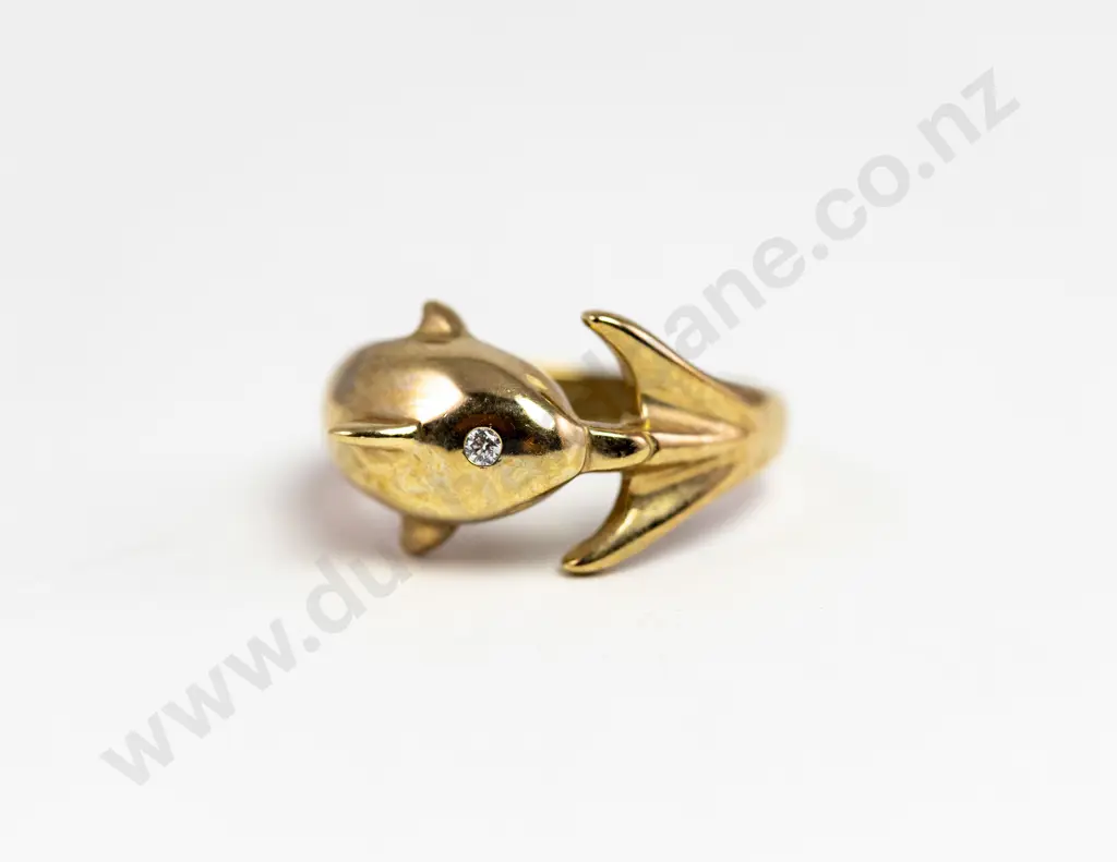 9ct Single Diamond Dolphin Ring Image 1++