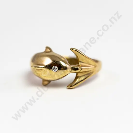 9ct Single Diamond Dolphin Ring