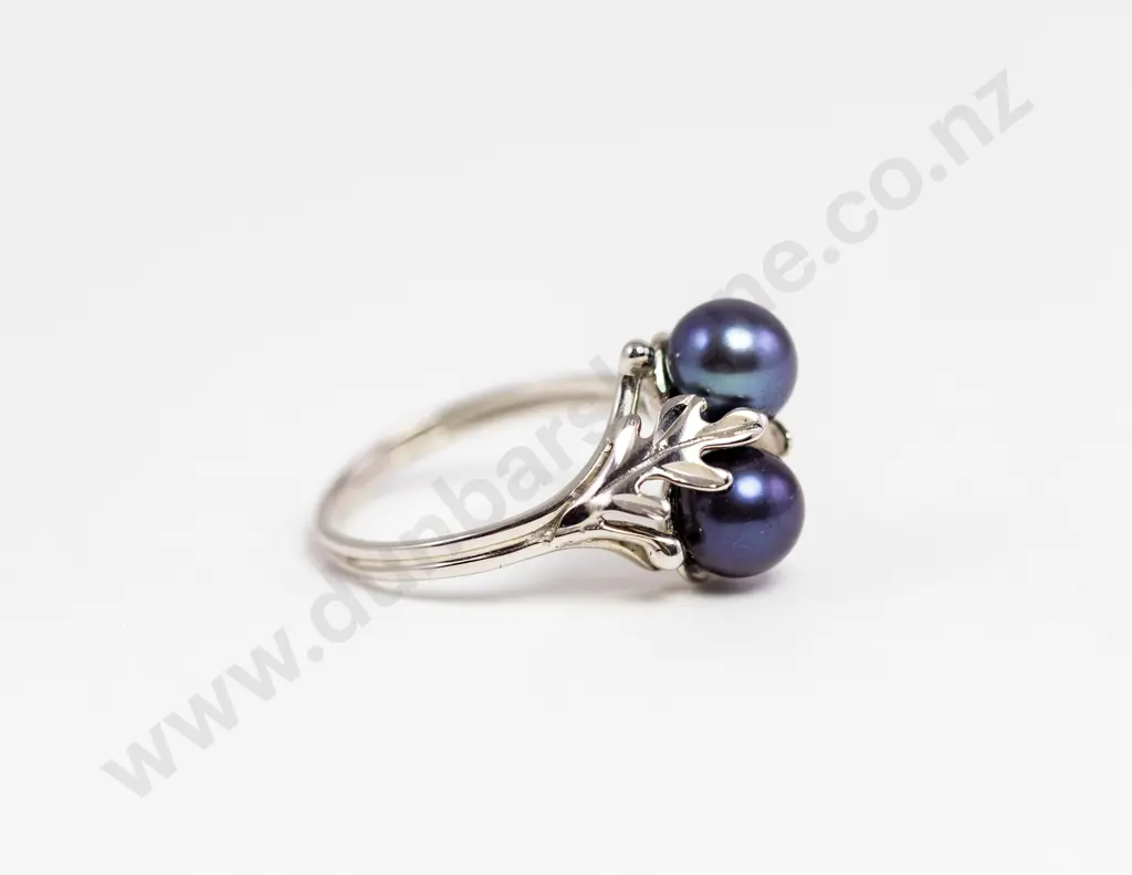10ct White Gold Two Cultured Pearl Ring Image 1++
