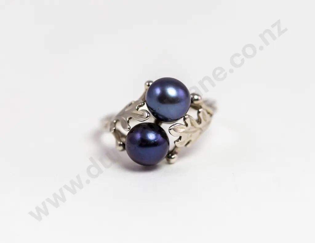 10ct White Gold Two Cultured Pearl Ring Image 1++