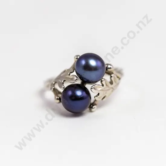 10ct White Gold Two Cultured Pearl Ring