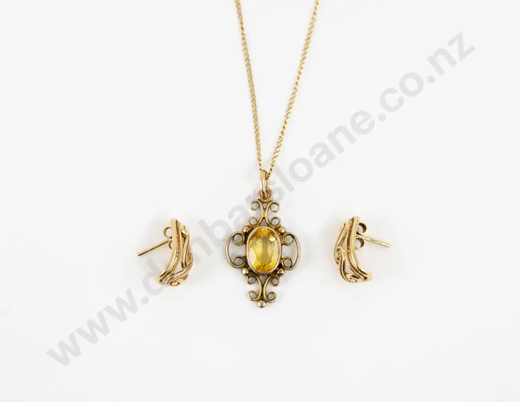 Pair 9ct Half Hoop Earrings with 9ct Citrine Pendant Image 1++