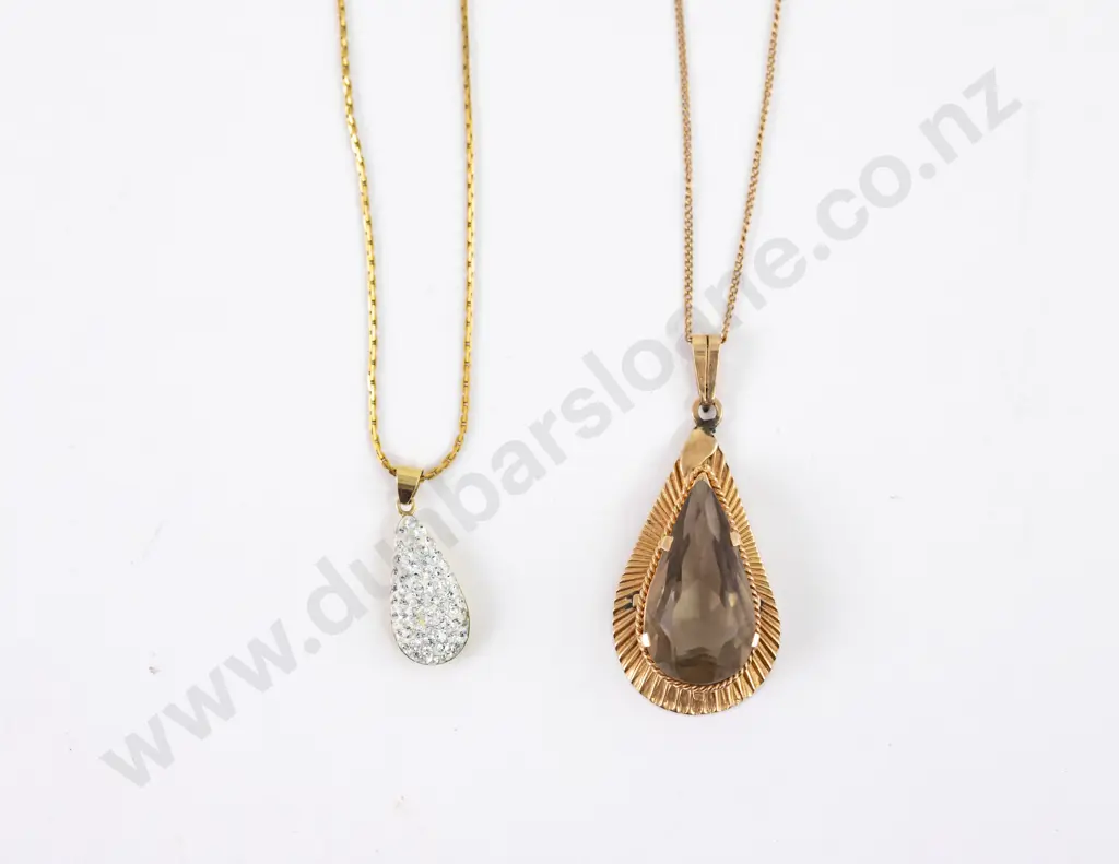 14ct Single Smoky Quartz Pendant and 9ct Diamante Pendant Image 1++