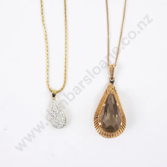 14ct Single Smoky Quartz Pendant and 9ct Diamante Pendant