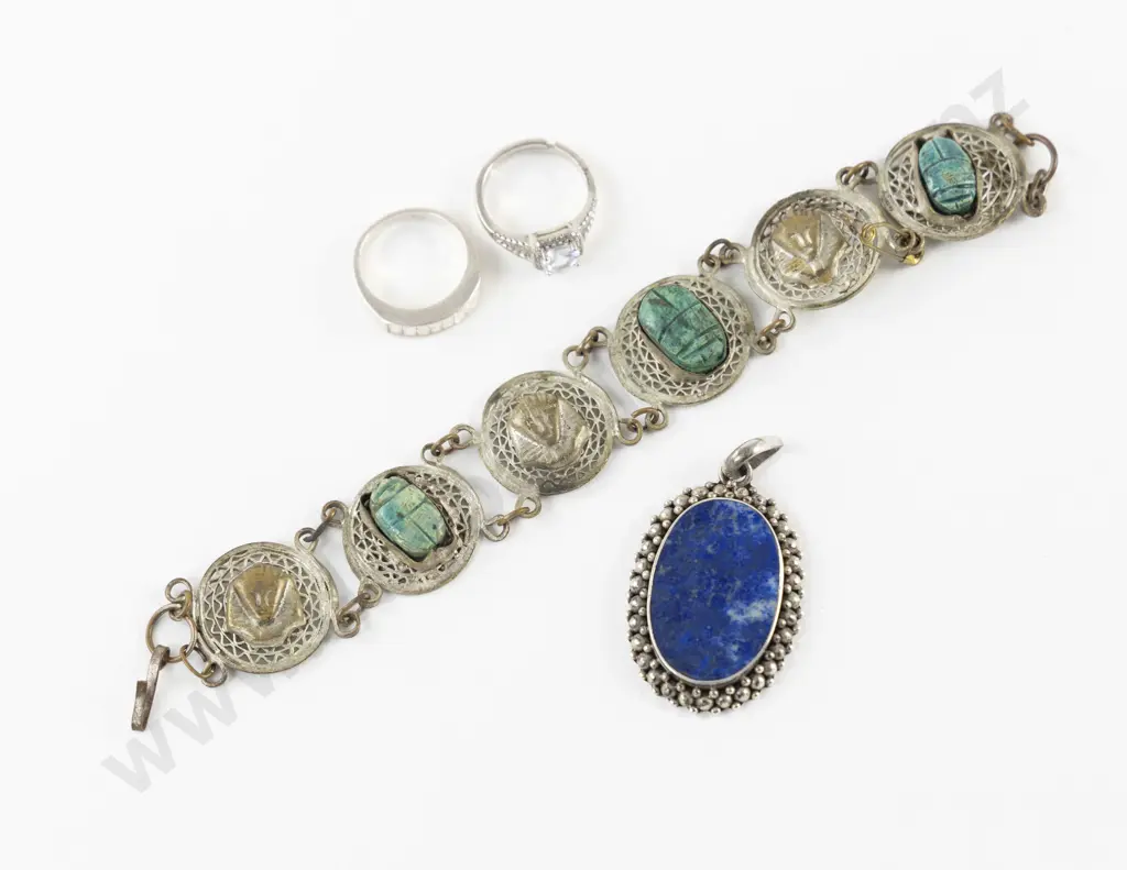 S/S Framed Lapis Pendant Two S/S Rings Image 1++