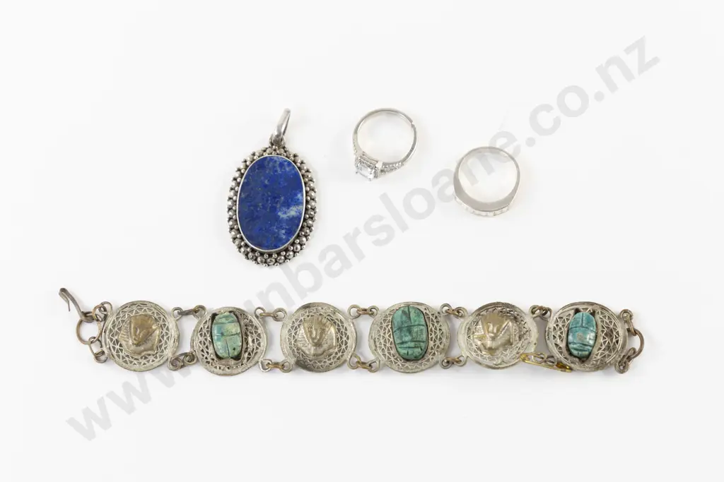 S/S Framed Lapis Pendant Two S/S Rings Image 1++