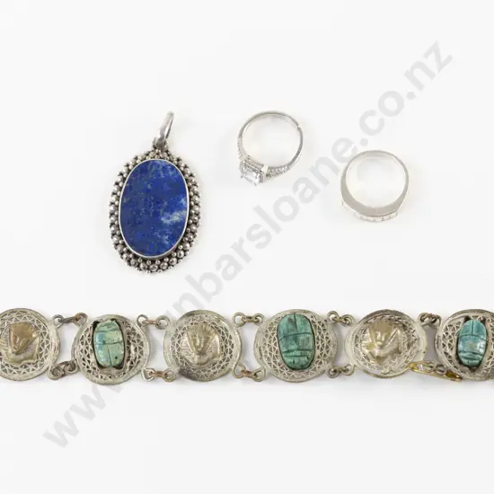 S/S Framed Lapis Pendant Two S/S Rings