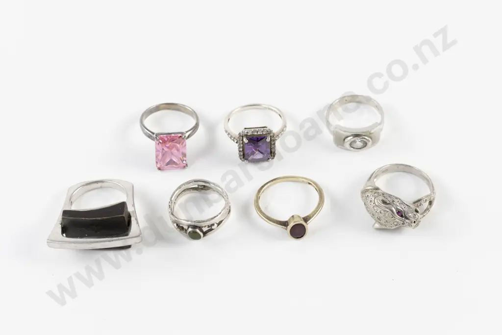 Collection of Seven Sterling Silver Rings Image 1++