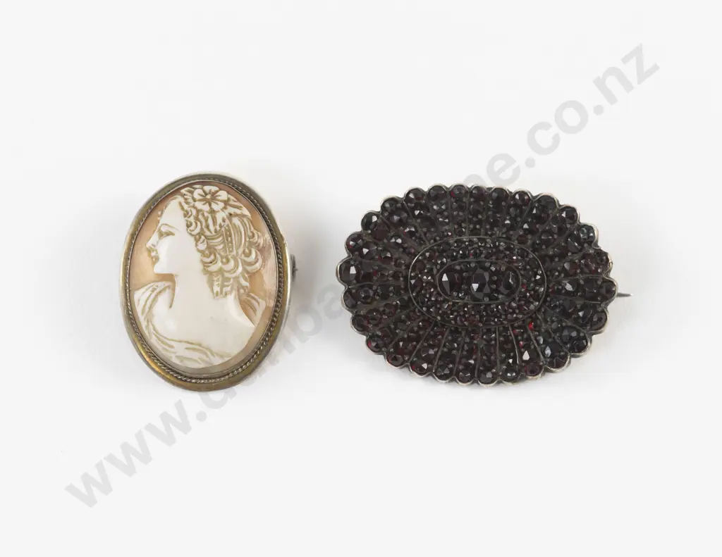Victorian Fancy Garnet Brooch and S/S Framed Portrait Cameo Brooch Image 1++