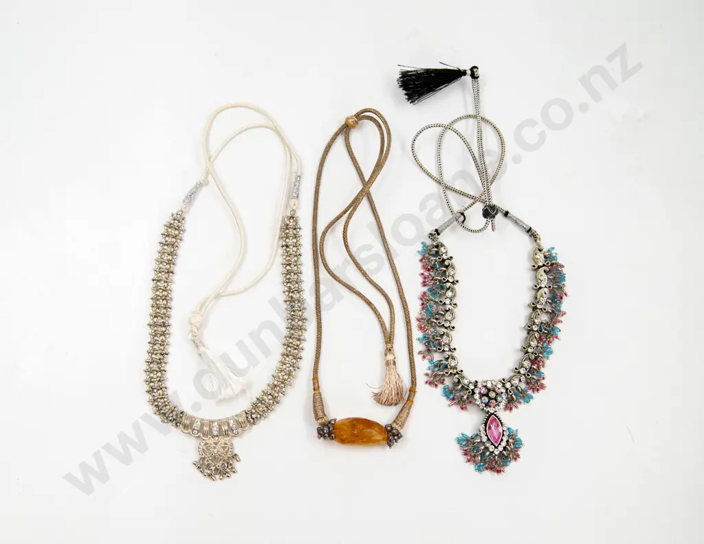 Five Indian Silver Dress Necklaces with One Single Strand Citrine Bead Necklace Image 1++