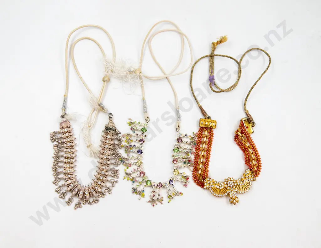 Five Indian Silver Dress Necklaces with One Single Strand Citrine Bead Necklace Image 1++