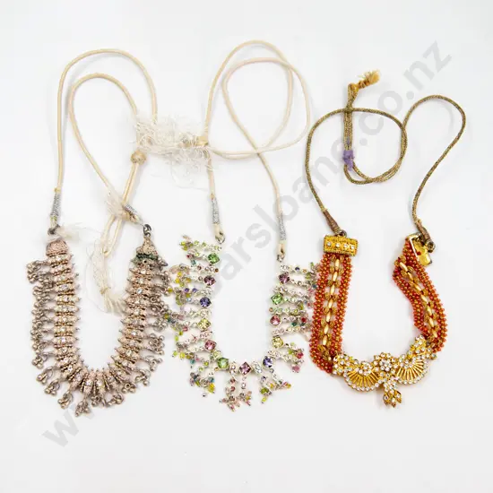 Five Indian Silver Dress Necklaces with One Single Strand Citrine Bead Necklace