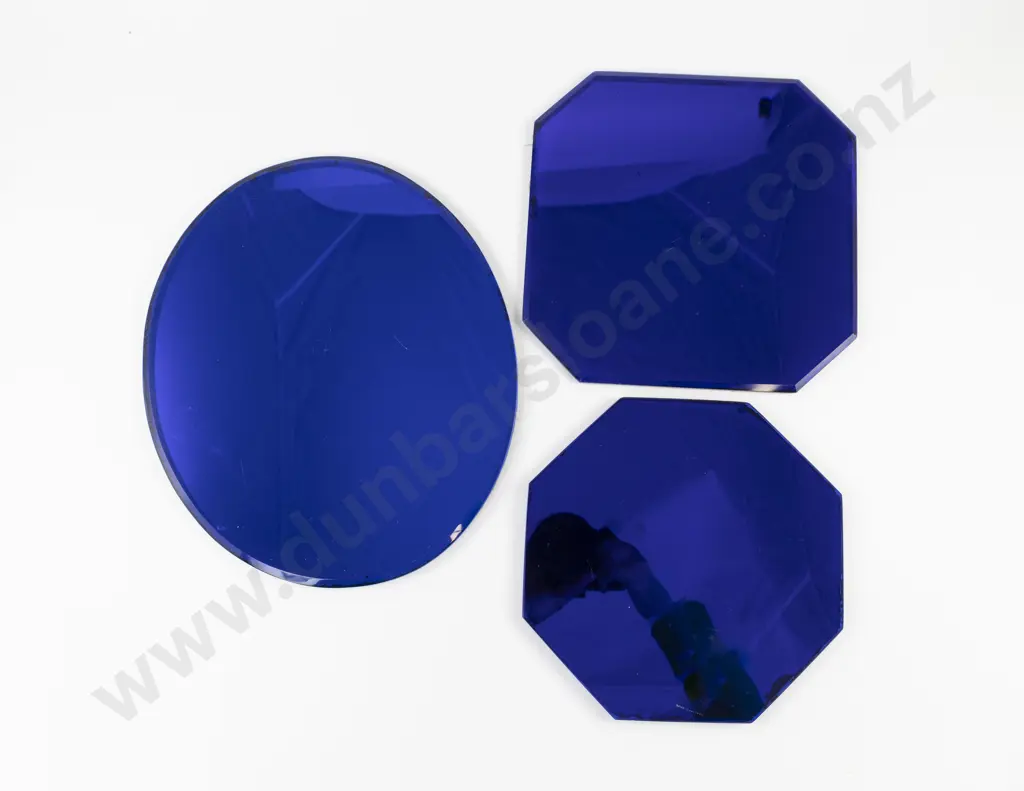 Three Vintage Beveled Blue Glass Jewellery Displays Image 1++