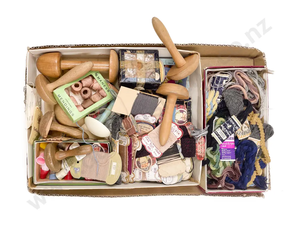 Large Qty Vintage Darning Cottons and Wools with Thimbles and Darning Mushrooms Image 1++